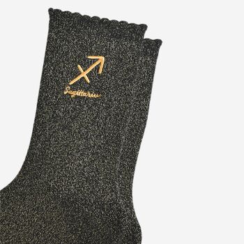 Women's Glitter Socks Black Gold Zodiac Sagittarius, 3 of 5