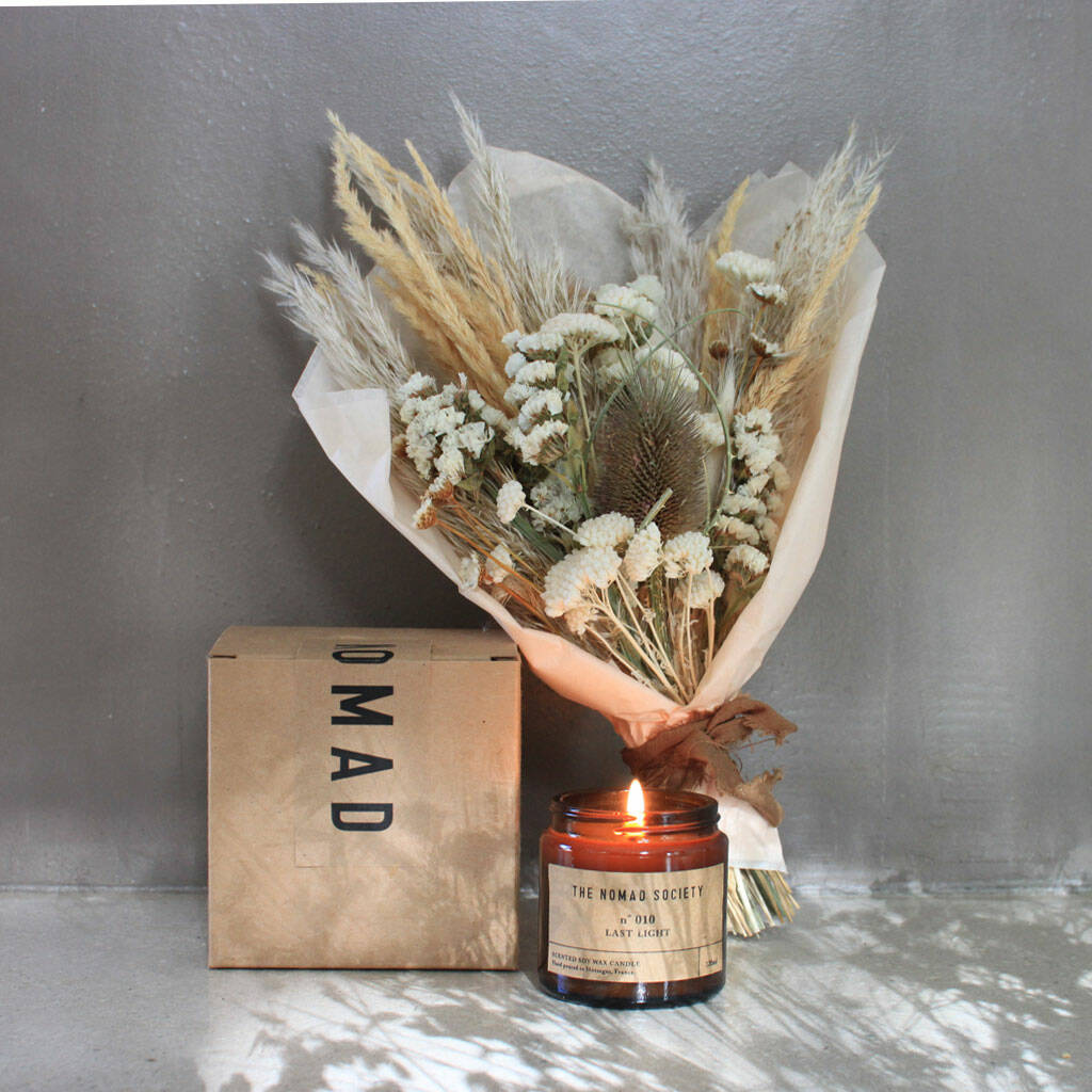 Dried Flower And Soy Wax Vegan Candle Giftbox By The Nomad Society
