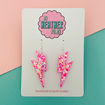 Large Pink Iridescent Lightning Bolt Earrings, 9 of 9