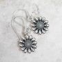 Sterling Silver Oxidised Delicate Daisy Dangly Earrings, thumbnail 1 of 6