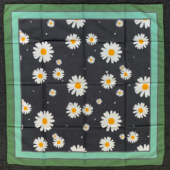 Black Daisy Print Silky Scarf, 4 of 4