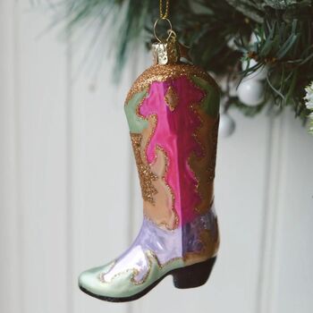 Cowboy Boot Glitter Glass Christmas Tree Bauble, 2 of 5