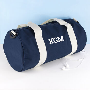 Monogrammed Barrel Gym Bag In Navy, 2 of 8