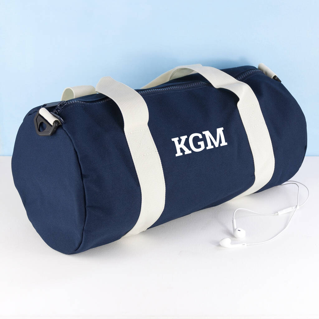 Monogrammed Barrel Gym Bag In Navy, 1 of 8