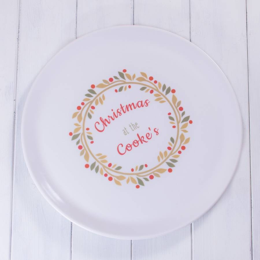 Personalised Christmas Wreath Large Serving Plate By British and