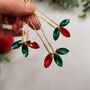 Christmas Red And Green Crystal Hair Pin Set Of Three, thumbnail 1 of 12