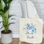 Bride And Bridal Party Blue Floral Wedding Tote Bag, thumbnail 1 of 6