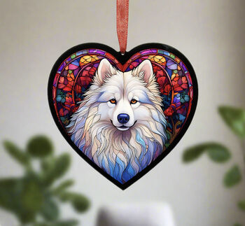 Samoyed Stained Glass Effect Heart Suncatcher, 2 of 5