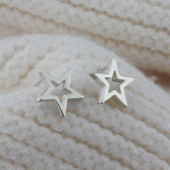 Sterling Silver Star Stud Earrings, 2 of 3