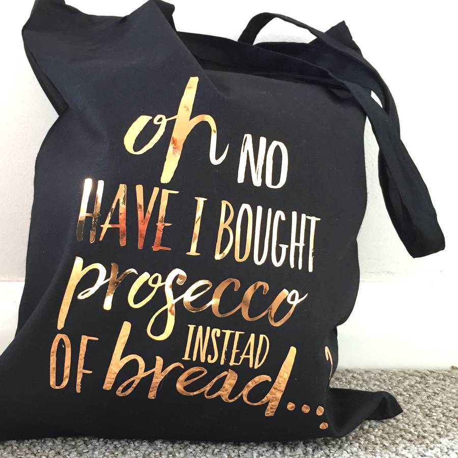 black and copper prosecco tote shopping bag by baby yorke designs ...