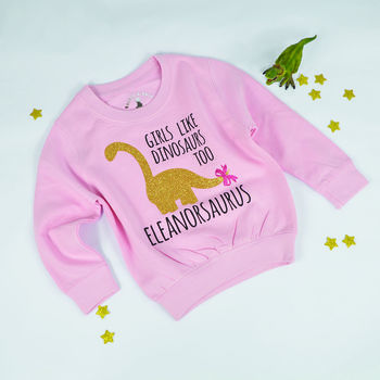 'Girls Like Dinosaurs Too' Girls Sweatshirt, 2 of 3