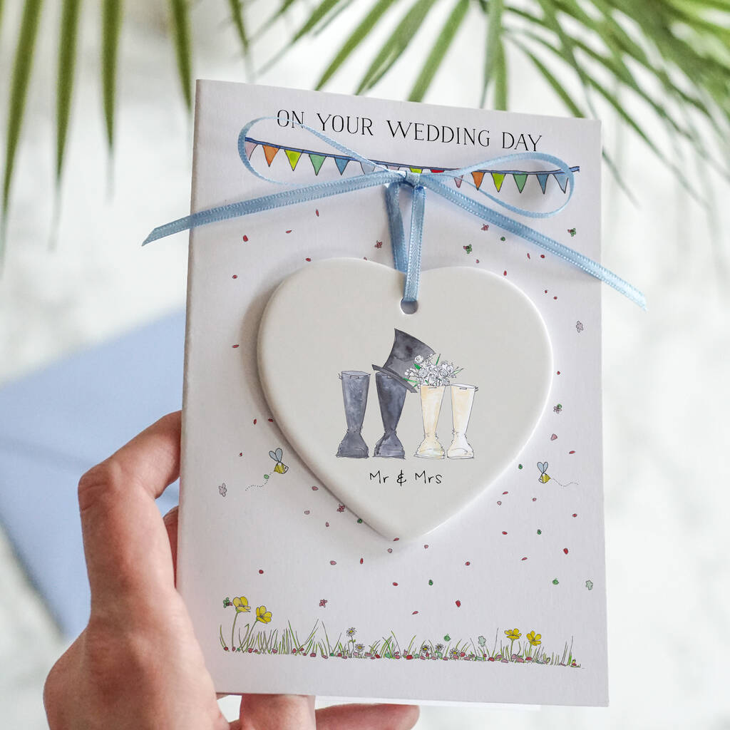 Personalised Wedding Welly Ceramic Keepsake Card