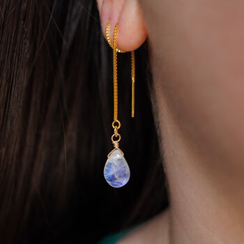 Moonstone Birthstone Threader Earrings, 2 of 12