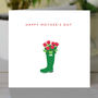 Happy Mother's Day Roses In Wellies Card, thumbnail 1 of 2