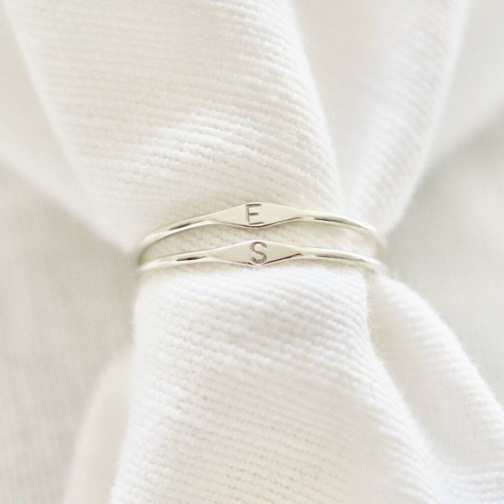 Tiny Initial Sterling Silver Signet Ring, 1 of 6