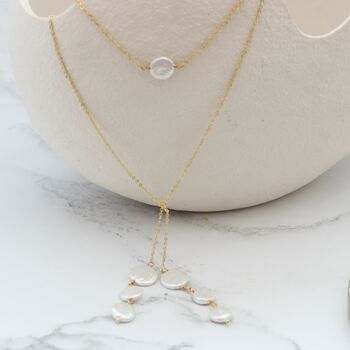 Chain Lariat Necklace With White Coin Pearls, 9 of 11