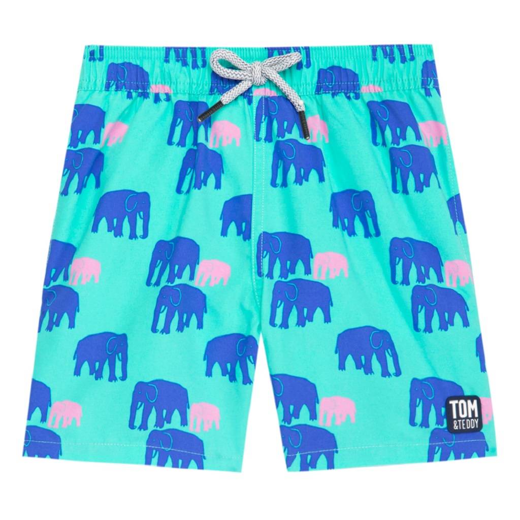 Father And Son Matching Green Elephants Swim Shorts By Tom and Teddy