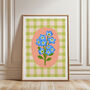 Floral Gingham Art Print Green, thumbnail 4 of 5