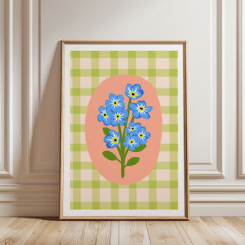 Floral Gingham Art Print Green, 4 of 5