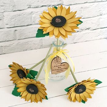 Leather Anniversary Sunflower Bouquet In Glass Carafe, 2 of 3