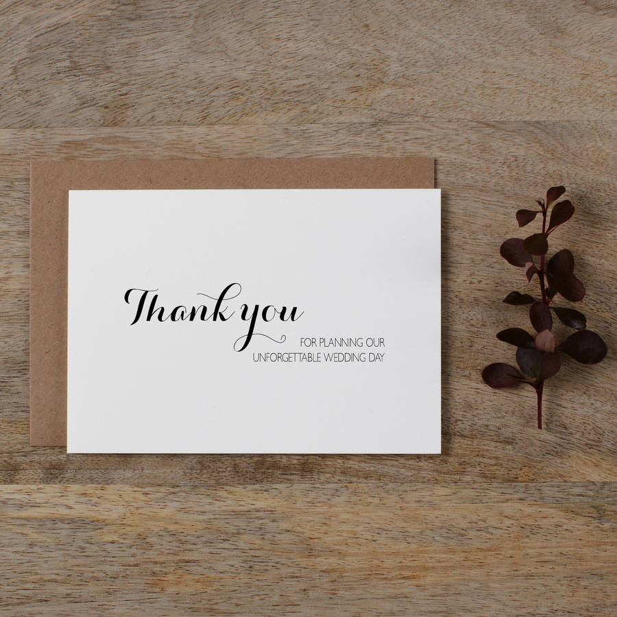 'thank you for planning our wedding' card by kismet weddings