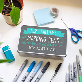Personalised 'Marking Pens' Teacher's Tin Box, 3 of 8