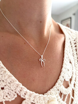 Sterling Silver Bow Pendant Necklace, 2 of 7