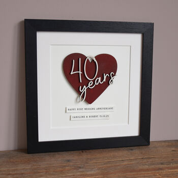 Personalised 40 Years Ruby Wedding Anniversary Wooden Heart Print, 4 of 4
