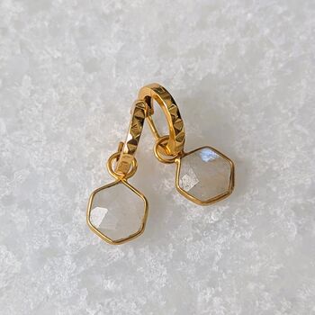 The Hexagon Moonstone Gold Plated Gemstone Earrings, 5 of 7