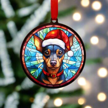 Miniature Pinscher In Santa Hat Suncatcher Decoration, 2 of 6