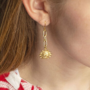 Sun Charm Chain Drop Earrings, 2 of 9