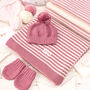 Girls Dainty Stripe Blanket, Bobble Hat And Mittens Set, thumbnail 1 of 12