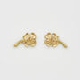 Gold Lucky Clover And Pearl Stud Earrings, thumbnail 3 of 7