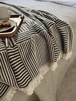 Hestia Modern, Striped Cotton Blanket Dark Olive Green, 8 of 12