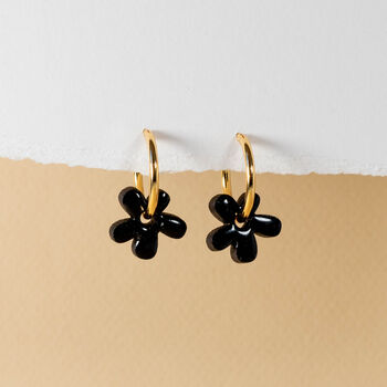 Hand Painted Wood Flower Hoops | Gold Plated | Gift, 5 of 11