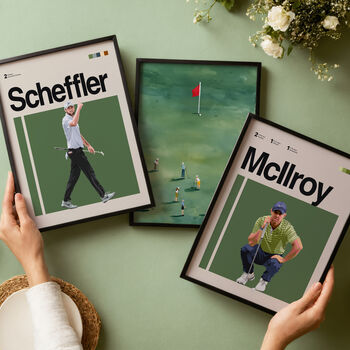 Set Of Three Golf Posters – Mcllroy, Scheffler And Mini Golfers, 4 of 9