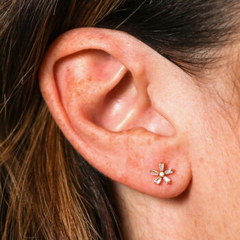 Tiny Crystal Flower Stud Earrings, 3 of 3