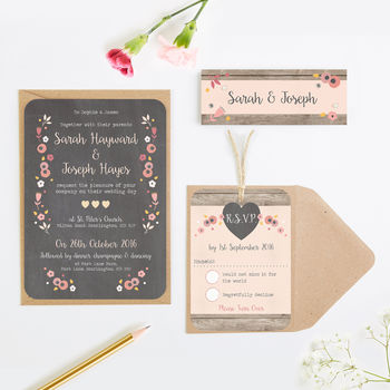 Berry Floral Chalkboard Wedding Invitations, 2 of 8
