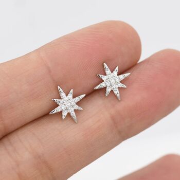 Sparkly Cz Starburst Stud Earrings In Sterling Silver, 4 of 11