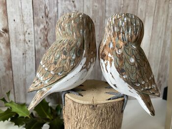 Pair Hand Painted Lovers Friends Wooden Owls Balinese Craft Ornament Figurine Gift, 3 of 9