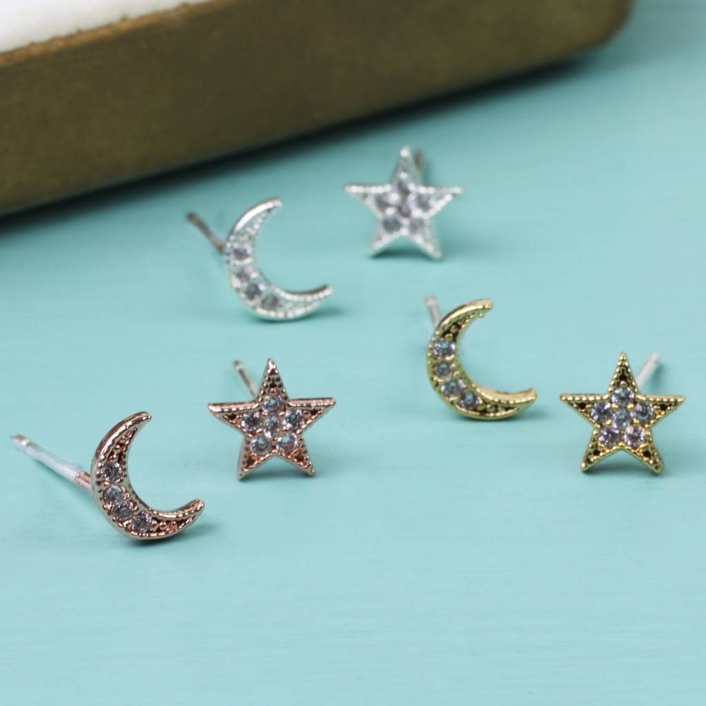moon and star crystal stud earrings by lisa angel