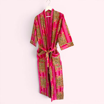Pink Tiger Print 100% Cotton Dressing Gown, 5 of 6
