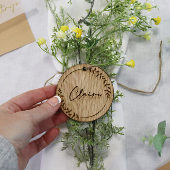 Personalised Round Wooden Place Name Setting, 4 of 7