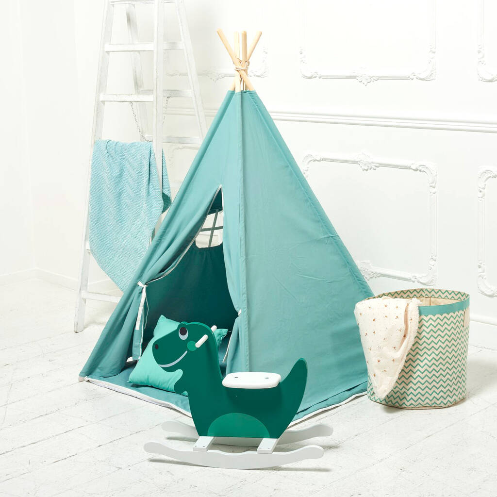 Kids Teepee Tent Turquoise Set With Floor Mat, 1 of 4