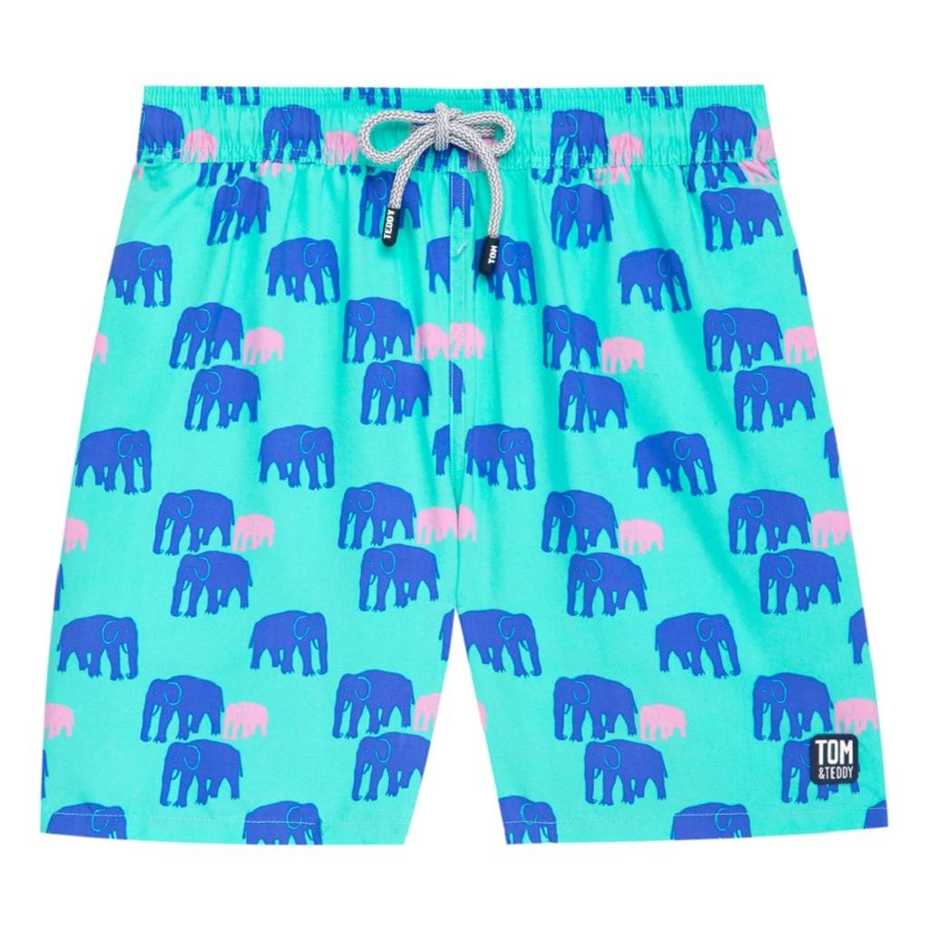 Father And Son Matching Green Elephants Swim Shorts By Tom and Teddy