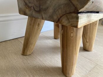 Solid Teak Root Square Chunky Table Stool – Natural Wood, 12 of 12