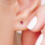 Mini Sterling Silver Teardrop Ruby Stud Earrings, thumbnail 2 of 6