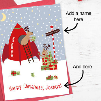 Reindeer Rocket Personalised Children's Christmas Card, 3 of 5