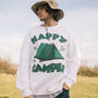 Happy Camper Men's Slogan Sweatshirt, thumbnail 1 of 5