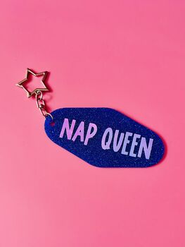 The 'Nap Queen' Sparkly Motel Keyring / Funny Gift For Her / Sleep Lover Accessories / Cute Statement Keyring, 3 of 7
